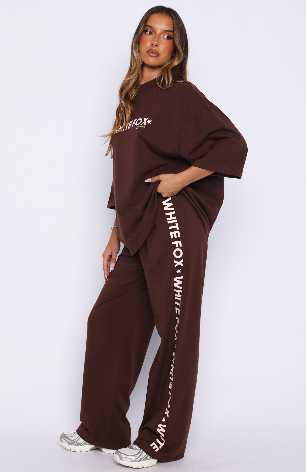 White Fox Tender Hearts Track Pants Chocolate