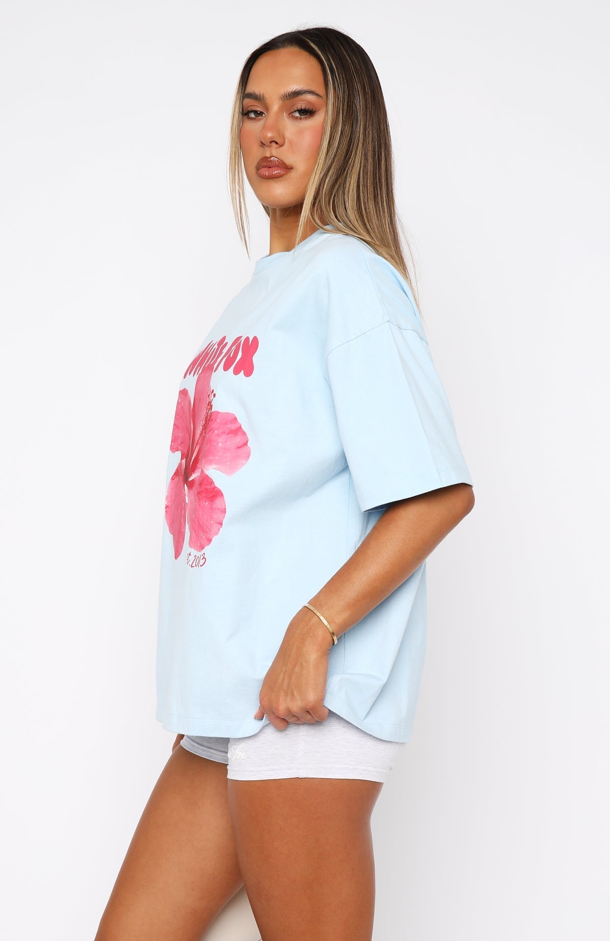 White Fox With Love & Romance Oversized Tee Baby Blue